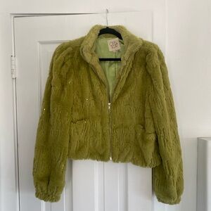 Olive Green Faux Fur Jacket